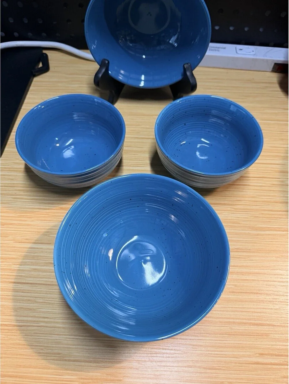 Set of 4 Sango Siterra Artist's Blend Blue 2 Fruit & 2 Cereal Bowls Speckled *